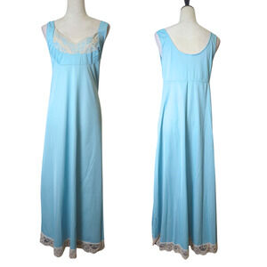 60s 70s Sky Blue Lace Maxi Dress Fairycore Romantic Coquette Cottage Gown